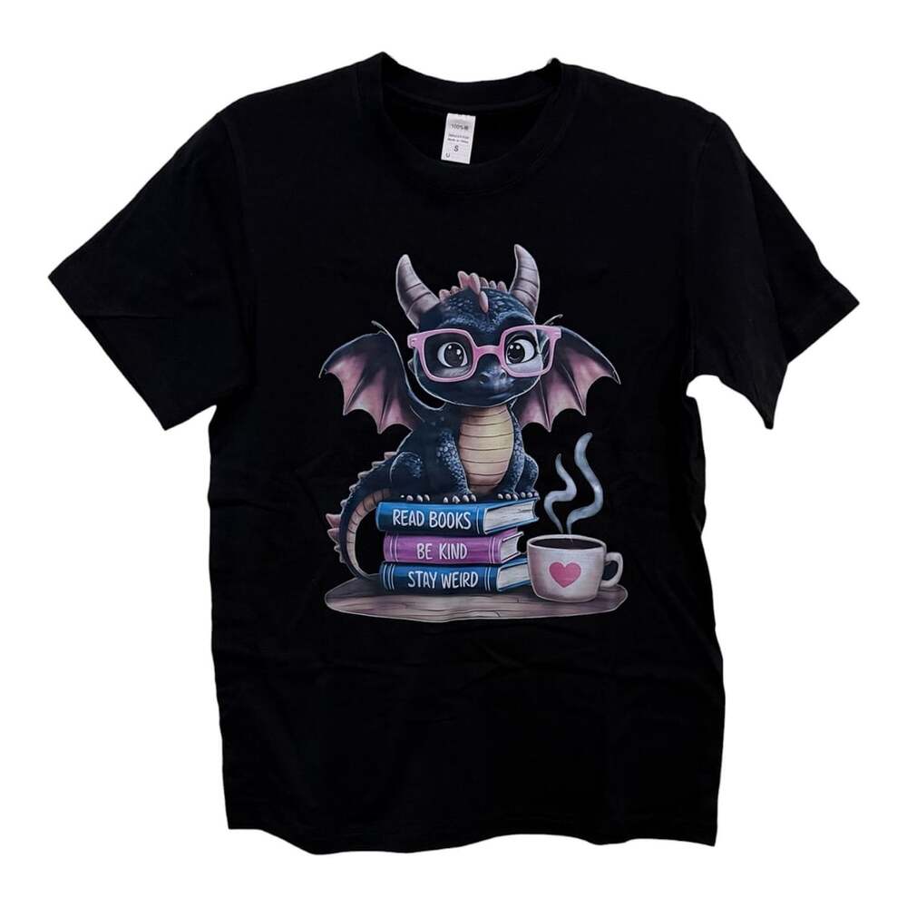 Size Small Dragon ‘Read Be Kind Stay Weird’ Custom Graphic Unisex T-Shirt - Picture 2 of 4